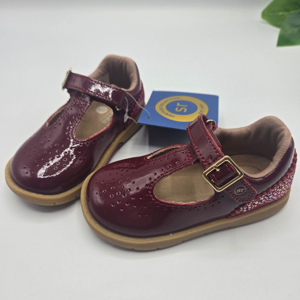 NEW Stride Rite SRT Nell Burgundy Patent Leather Glitter Mary Jane Toddler 6M
